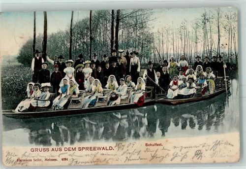 Lübbenau 1905 Schulfest Spreewald Tracht Gondel Spree Ort lt. Stempel