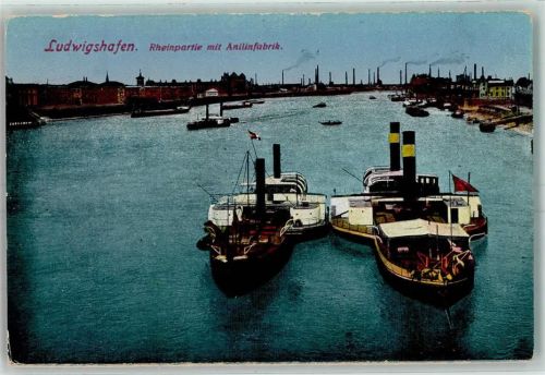 Ludwigshafen Rhein Binnenfrachtschiffe Anilinfabrik