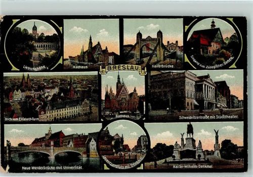 Breslau 1923 Kaiserbrücke Theater Werderbrücke Kaiser Wilhelm Denkmal
