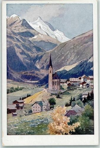Heiligenblut Künstlerkarte Kirche Großglockner sign. L Scheiring Karte No. 1624