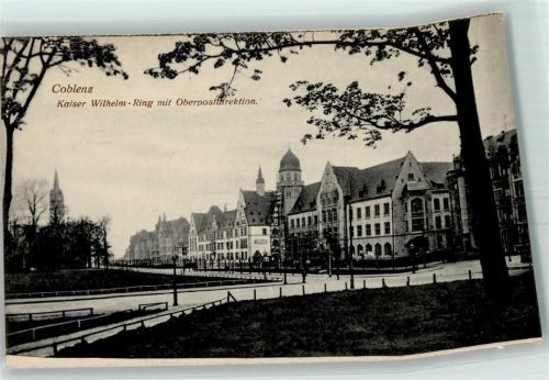 Koblenz Kaiser Wilhelm Ring mit Oberpostdirektion Scan verzogen