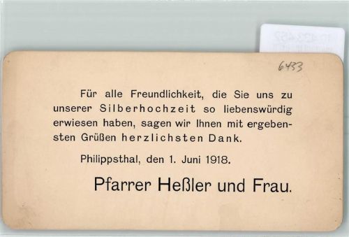 Philippsthal Danksagung Pfarrer Heßler und Frau Silberhochzeit