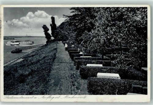 Düsseldorf 1937 Gasthaus Gartenrestaurant Mönchenwerth Rhein Steg Dampfschiff Propaganda WK II Reichsausstellung 1937