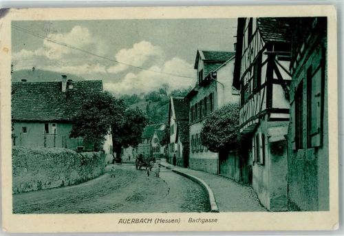 Auerbach 1913 Bachgasse Pferdewagen Kinder Fachwerkhaus
