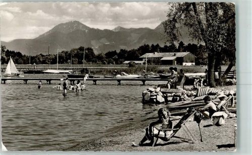Bernau Hochfelln Schwimmbad Segelboot Steg Badegäste Luftmatratze Liegestuhl