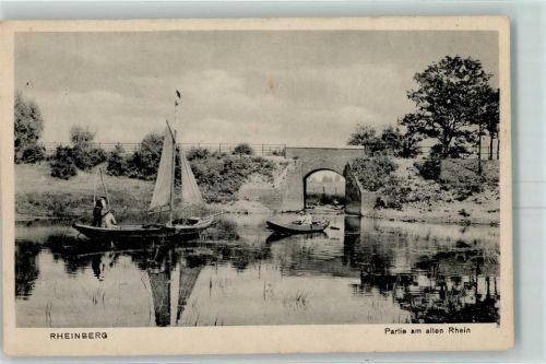 Rheinsberg 1919 Am alten Rhein Segelboot Ruderboot Brücke
