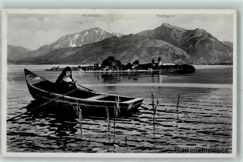 Frauenchiemsee Chiemsee Ruderboot Nonne Wasserpflanze Hochfelln Hochgern