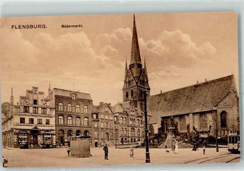 Flensburg Südermarkt Staßenbahn Schuhgeschäft Bekleidungsgeschäft Flensburger Volksbank