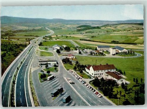 Montabaur Autobahnrasthaus Montabaur Reisebus LKW Fliegeraufnahme