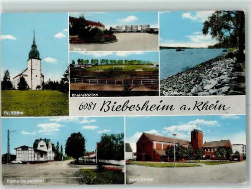 Biebesheim Rheinstadion Schule Ev. Kirche Bahnhof Kath. Kirche
