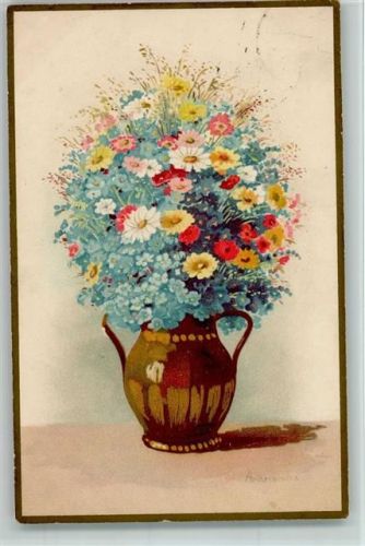 1917 Serie 2136 Sommersträuße - Blumenvase mit Vergissmeinnicht