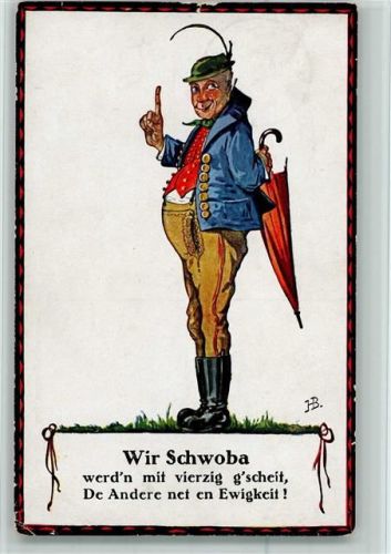 Verlag Schwerdtfeger Nr. 216 - Ein Schwabe mit Regenschirm, gute Erhaltung