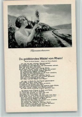 Rheinlieder Nr. 19 - Verlag Roehr - Goldblondes Mädel am Rhein - Wein , gute Erhaltung