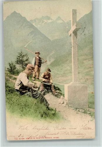 1901 Schweizer Bergbauern mit Sense am , gute Erhaltung