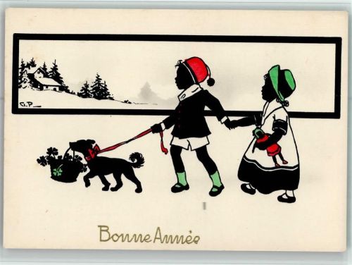 Bonne Annee , sign G.P. Kinder mit einem Hund AK Gute Erhaltung