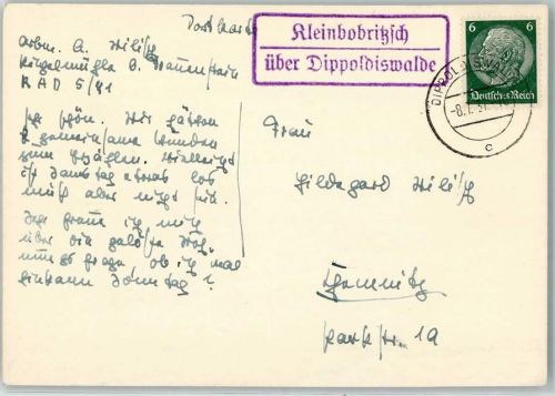 Kleinbobritzsch Landpoststempel über Dippoldiswalde