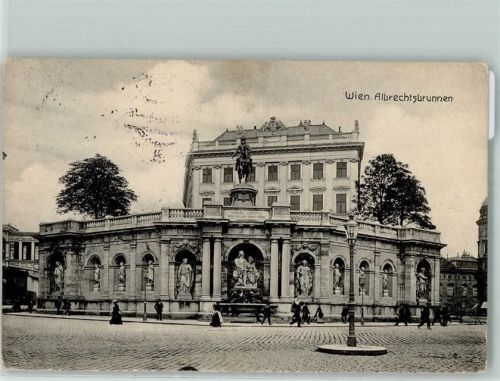 1010 Wien 1. Bezirk, Innere Stadt 1906 - Albrechtsbrunnen Straßenlaterne Figuren Danubius u. Vindobona