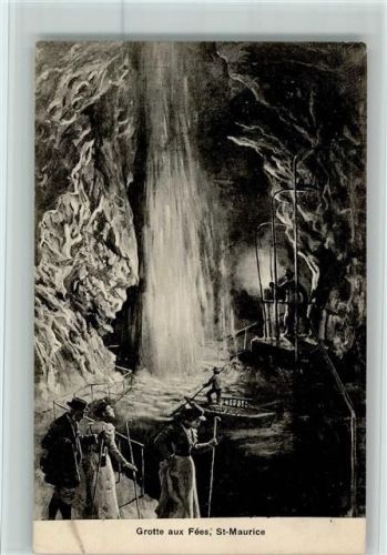 1919 Grotte aux Fees - Wasserfall , Touristen, Ruderboot AK