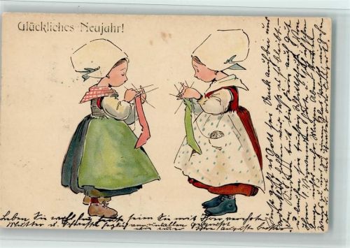 1908 Neujahr - Kinder stricken - Verlag Dondorf Nr. 254 AK