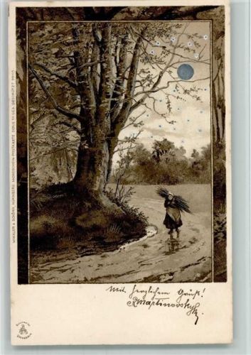 ondschein Postkarte Serie XII - Reisigsammlerin