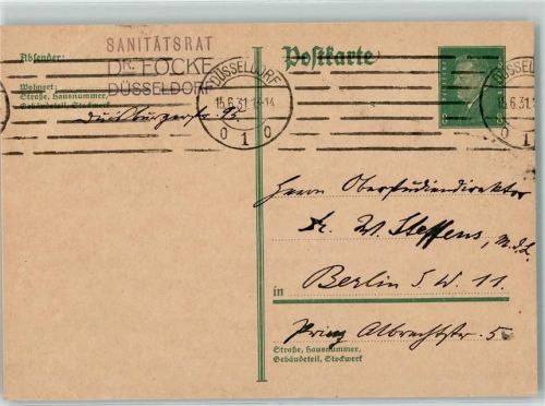 Düsseldorf Ganzsache Sanitätsrat Dr. Focke