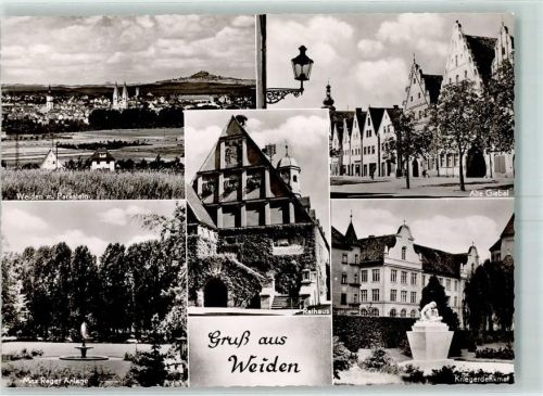 Weiden Rathaus Kriegerdenkmal Max Reger Anlage Springbrunnen Giebelhäuser
