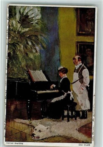 1918 sign Skarbina - Dienstmädchen am Klavier AK
