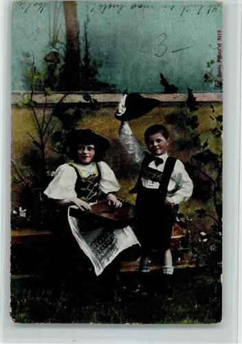 1904 Kinder in Österr. Trachten mit einer Zither, gute Erhaltung AK