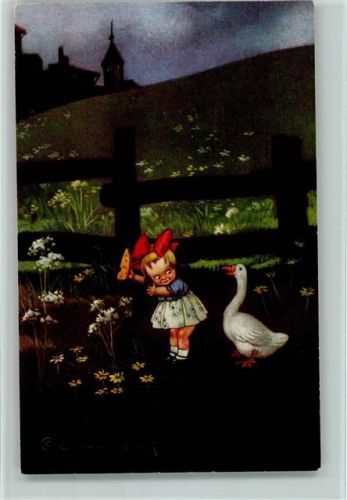 Nr. 1740-3 - Mädchen mit einer Gans AK Gute Erhaltung