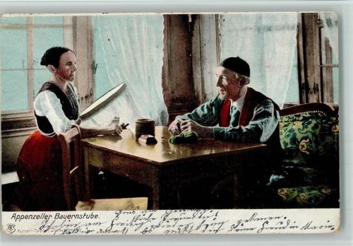1906 Appenzeller Bauernstube - Frau beim Sticken