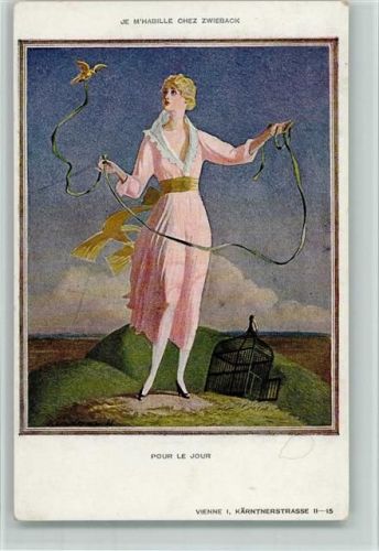 1922 Frau mit einem Vogelkäfig, Vogel an der Leine AK