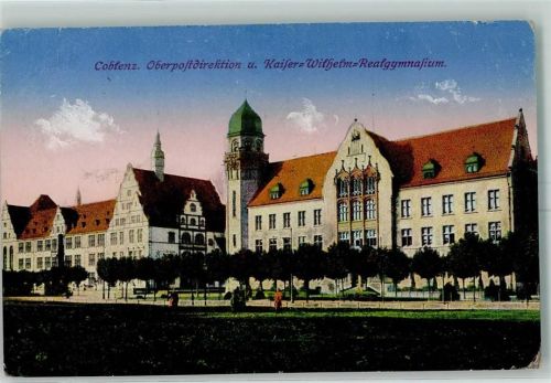 Koblenz 1917 Oberpostdirektion Kaiser-Wilhelm-Realgymnasium Turm Stempel Geprüft zu befördern Feldpost
