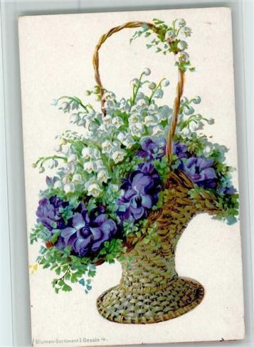 Korb mit Maiglöckchen - Blumen Sortiment I Dessin 4 AK