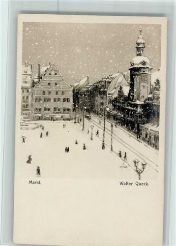 sign Walter Queck - Markt im Winter - Verlag Johannes von Schalscha-Ehrenfeldt Künstler 1905 Künstlerkarte