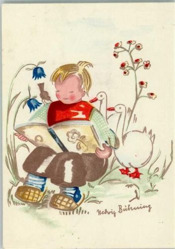 sign Hedwig Bühning - Bilderbuch lesen AK Buch lesen 1955 Künstlerkarte