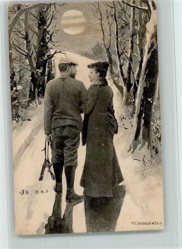 Nr. 832 - Verlag Scolik - Liebespaar im Mondschein , gute Erhaltung Liebe 1900