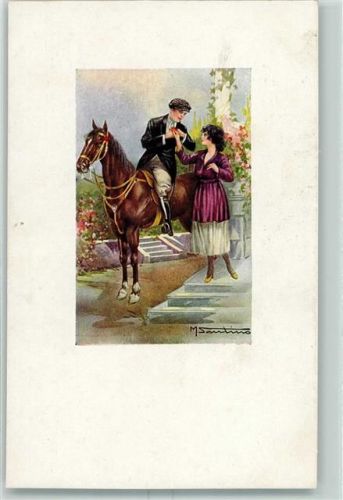 1921 sign. M. Santino Pferd Liebespaar Art Deco passepartout AK