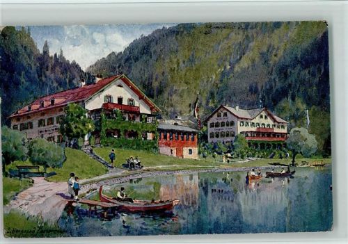 Urfeld Wiesmayer Hotel Post u. Jäger am See AK