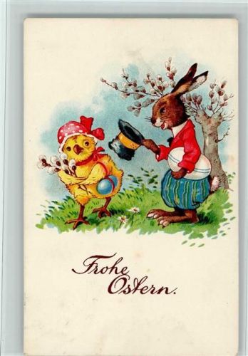 Vermenschlichtes Küken und Osterhase AK Gute Erhaltung Osterei 1933