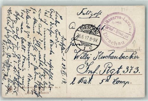 Dirschau 1917 WK I Lazarettstempel Reserve-Lazarett