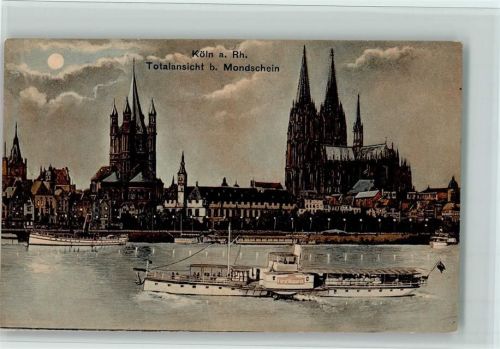 Köln Altstadt-Nord 103 Ansicht bei Mondschein, Raddampfer Fürst Bismarck Köln-Düsseldorfer Rheindampfschiffahrt , gute Erhaltung AK