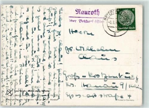 Betzdorf Landpoststempel Nauroth sign Van Gogh Mühle de la Galette Nr 120