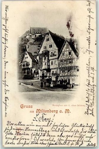 Miltenberg 1897 Marktplatz Fachwerkhäuser Altes Schloß