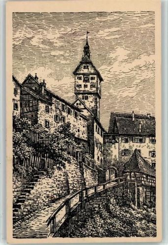 Schwäbisch Hall 1919 sign Schmidt -Federzeichnung - Am Josenturm