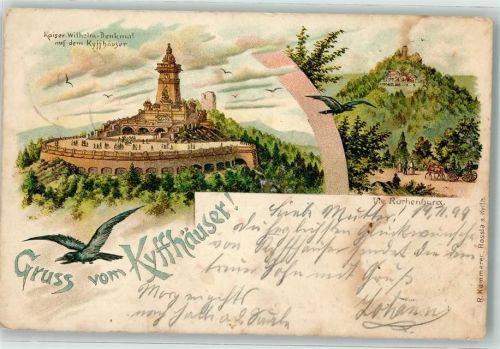 Kyffhäuser 1589 Lithographie Kaiser Wilhelm-Denkmal Krähen