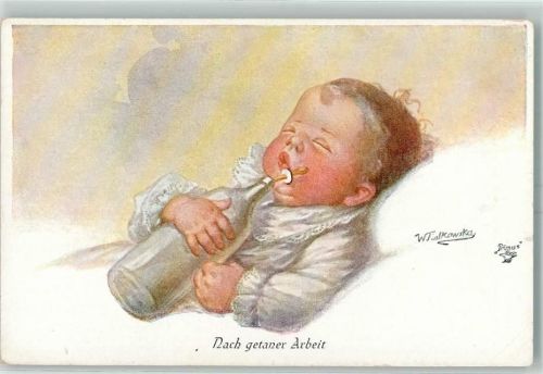 Baby mit einer Milchflasche AK