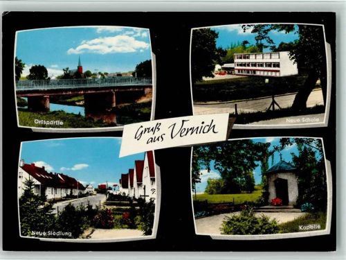 Vernich Ortspartie Brücke Neue Schule Neue Siedlung Kapelle 4-Bildaufnahme