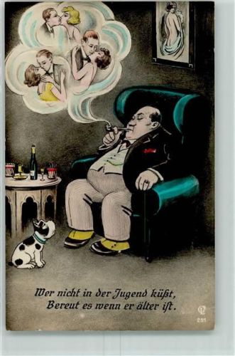 Küsse Pfeife Rauch Hund Humor AK