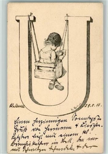 1913 Der buchstabe U als Kinderschaukel - Berliner Tierschutzverein C Nr. 27 AK