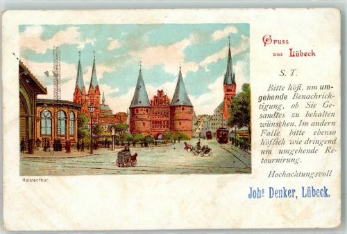 Lübeck 1900 Holstentor mit Marienkirche und St. Petri Kirche Drucksache